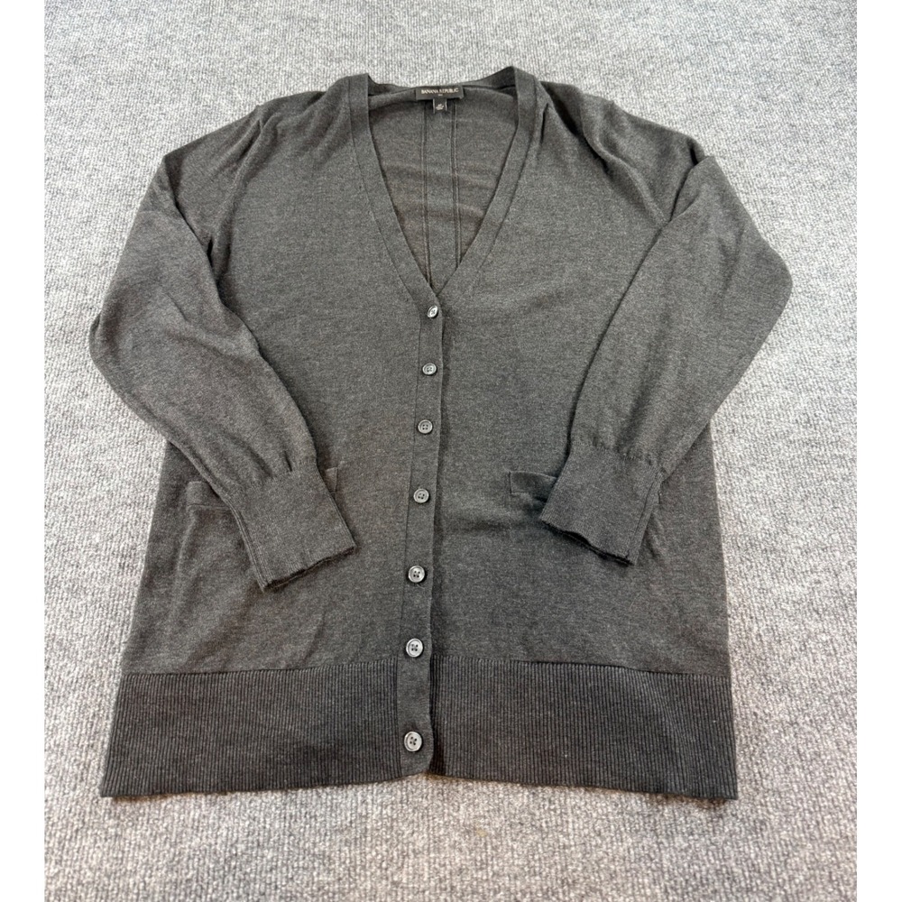 Banana Republic Womens Charcoal Gray Wool Blend V-Neck Button Cardigan Size M